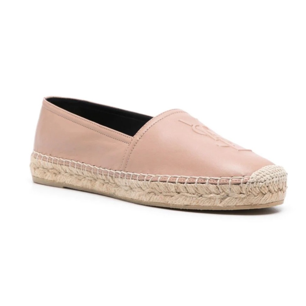 Saint Laurent Cassandre leather espadrilles, blush, size 4.5